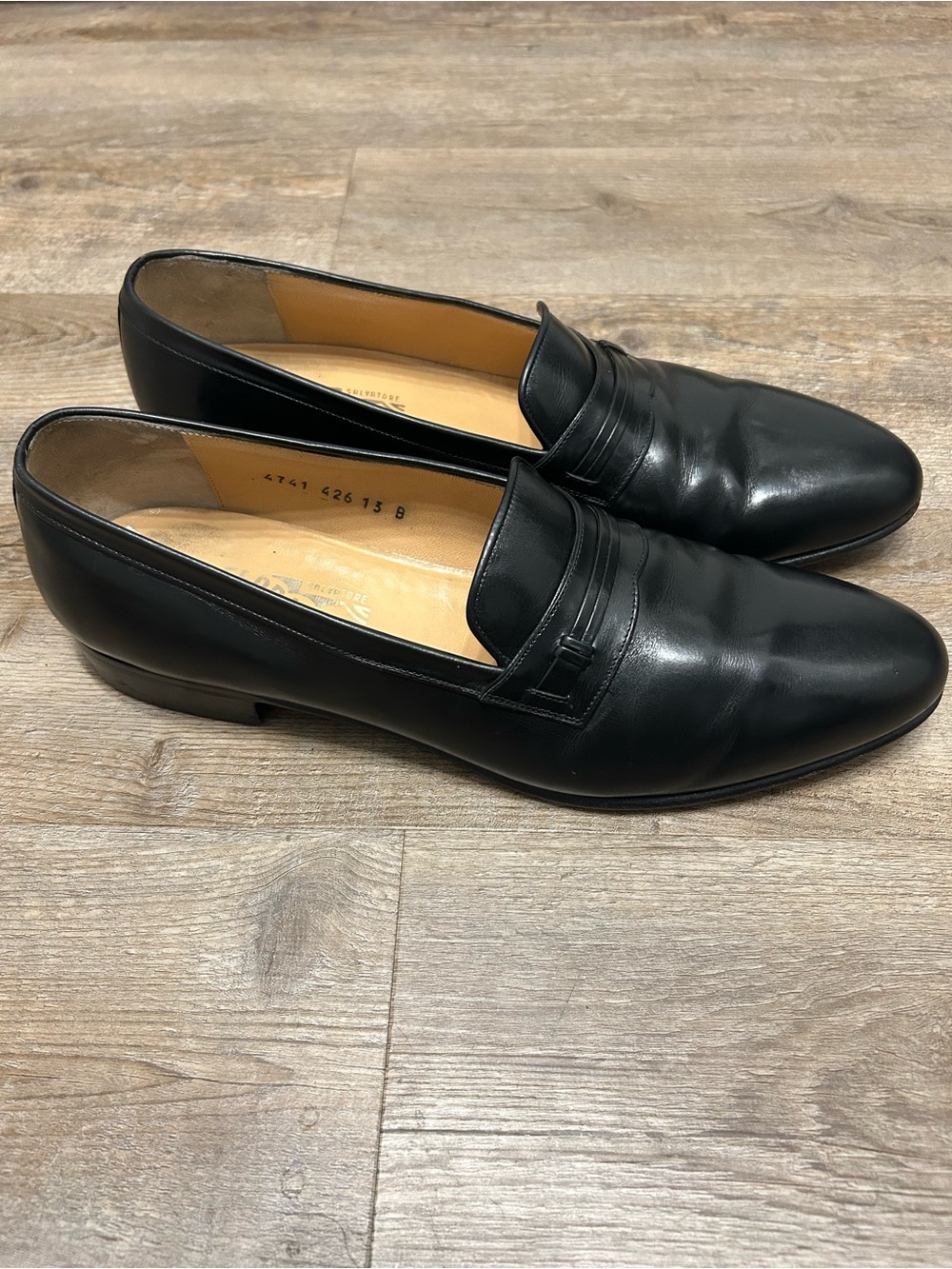 Salvatore Ferragamo Men’s Size 13 B Narrow Black Leather Slip-On Loafers Shoes